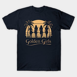 Golden Girls characters against a backdrop of palm trees T-Shirt